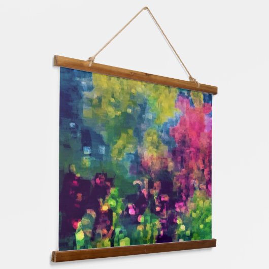 Bloemen in psychedelisch veld hangend wandkleed (Gebogen)