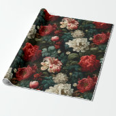  Bloemen in Red & Cream Decoupage Cadeaupapier (Uitgerold)