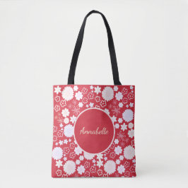 Bloemen in Red Floral Pattern Custom Named Tote Bag