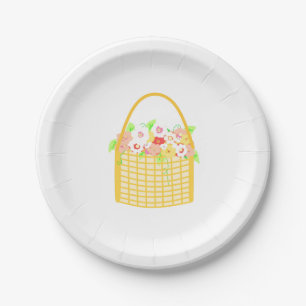 Bloemen in rieten mand papieren bordje