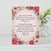 Bloemen in roze bruiloft kaart (Staand voorkant)