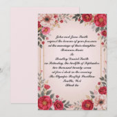 Bloemen in roze bruiloft kaart (Voorkant / Achterkant)