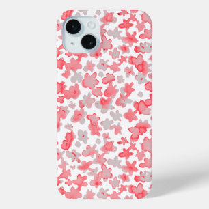 Bloemen in roze en grijs iPhone 15 mini hoesje
