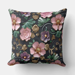Bloemen in roze en Paarse set op zwarte achtergron Kussen