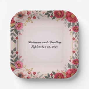 Bloemen in Roze Trouwdouche Bachelorette Party Papieren Bordje