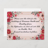 Bloemen in Roze Trouwen Save the Date Uitnodiging Briefkaart (Voorkant / Achterkant)