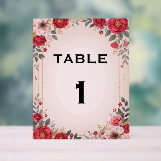Bloemen in Roze Trouwtafel Acryl Teken Acryl Bord (Neutraal)