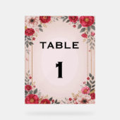 Bloemen in Roze Trouwtafel Acryl Teken Bord (Voorkant)