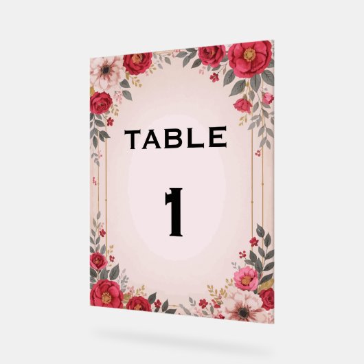 Bloemen in Roze Trouwtafel Acryl Teken Bord (Hoek)