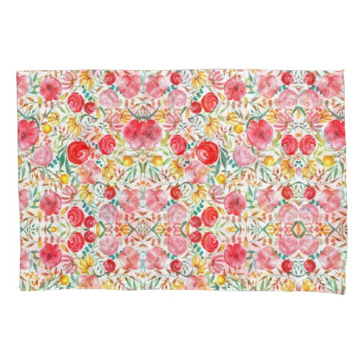 Bloemen in  stijl en weidegras kussensloop (Voorkant-Links)