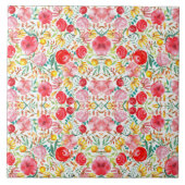 Bloemen in  stijl en weidegras tegeltje (Voorkant)