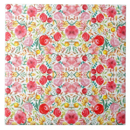 Bloemen in stijl en weidegras tegeltje (Voorkant)