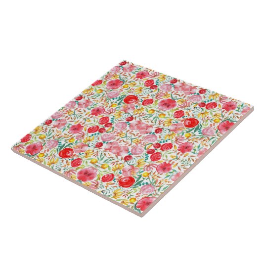 Bloemen in  stijl en weidegras tegeltje (Zijkant)