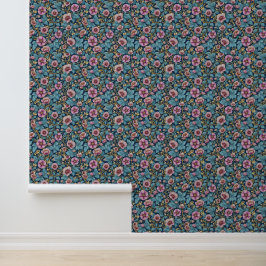 Bloemen In Stoffige Lavendel En Blauwgroen Behang