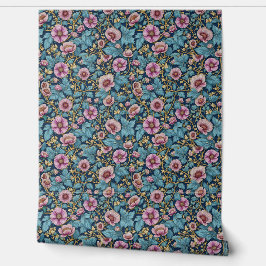  Bloemen In Stoffige Lavendel En Blauwgroen Behang