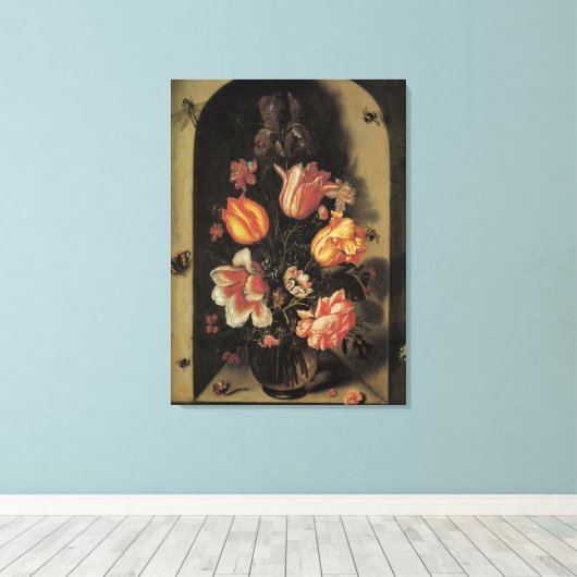 Bloemen in vaas,  Barokke Floral still Life Canvas Afdruk (Insitu (Houten vloer))