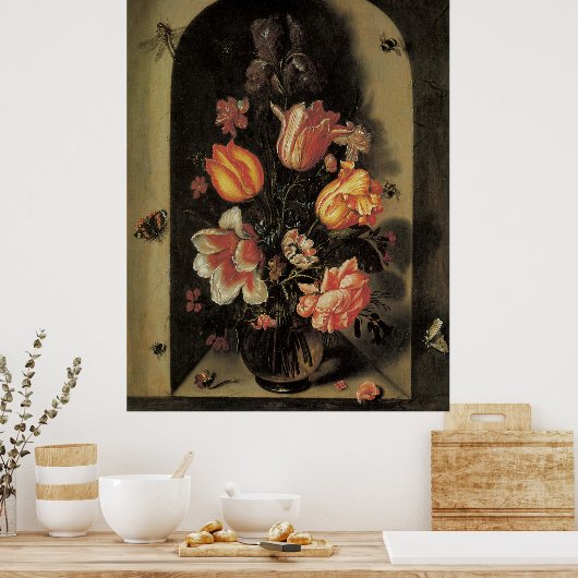 Bloemen in vaas,  Barokke Floral still Life Poster (Keuken)
