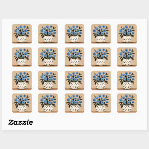Bloemen in vaas met polkadots vierkante sticker
