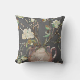 Bloemen in vaas schilderen op donkergrijs kussen