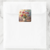 Bloemen in vaas vierkante sticker (Tas)