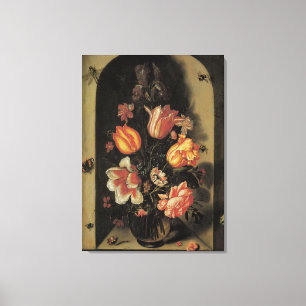 Bloemen in Vaas, Vintage Barokke Bloemstuk Canvas Afdruk