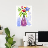 Bloemen in Vase Waterverf Canvas Print (Thuiskantoor)