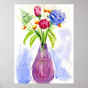 Bloemen in Vase Waterverf Canvas Print