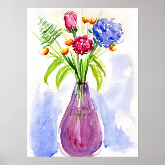 Bloemen in Vase Waterverf Canvas Print (Voorkant)