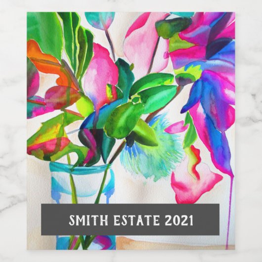 Bloemen in vase waterverf florale kunstwijn etiket (Enkel label)