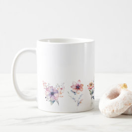 Bloemen in verschillende stijlen langs de basis koffiemok