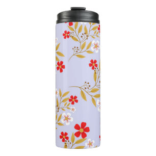 Bloemen in vintage stijl mooie rode bloemen op een thermosbeker