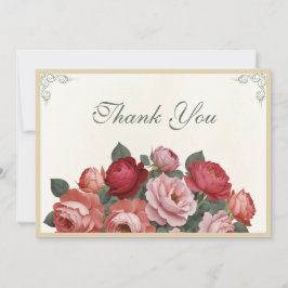 Bloemen in vintage stijl - Roze Rode Perzikrozen Bedankkaart