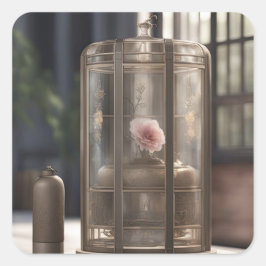 Bloemen in vogelkooi vierkante sticker