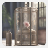 Bloemen in vogelkooi vierkante sticker (Voorkant)