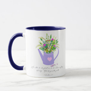 Bloemen in water kan God de groei geeft  Mok