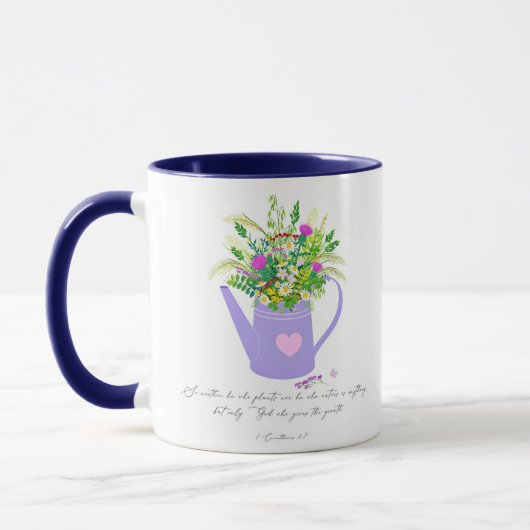 Bloemen in water kan God de groei geeft Mok (Links)