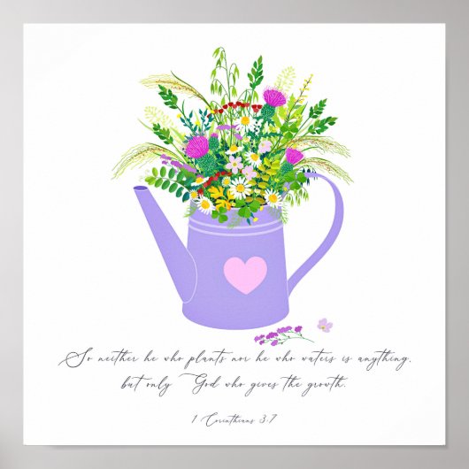 Bloemen in water kan God de groei geeft Poster (Voorkant)