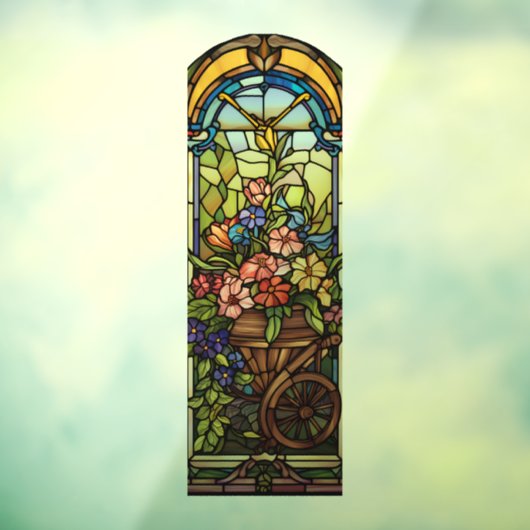 Bloemen in Wiebelwagen Privacy Venster Cling Raamsticker (Vel 3)