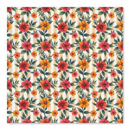 Bloemen in zonsondergang kleuren en tan strepen behang