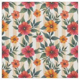 Bloemen in zonsondergang kleuren en tan strepen stof