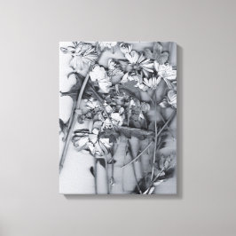 Bloemen in zwart en wit canvas afdruk