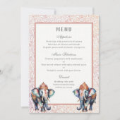 Bloemen Indiaas Bruiloft Olifant Receptie Menu Kaa Kaart (Voorkant)