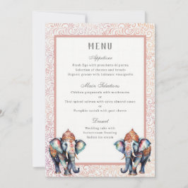 Bloemen Indiaas Bruiloft Olifant Receptie Menu Kaa Kaart