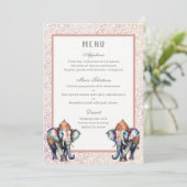 Bloemen Indiaas Bruiloft Olifant Receptie Menu Kaa Kaart (Staand voorkant)
