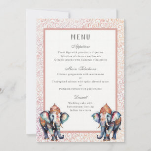 Bloemen Indiaas Bruiloft Olifant Receptie Menu Kaa Kaart
