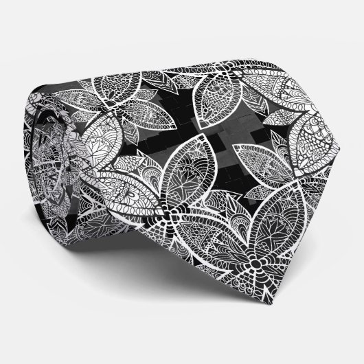 Bloemen Indiaas patroon grijs Stropdas (Opgerold)