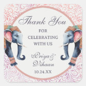 Bloemen Indiase olifant bruiloft retour cadeau gun Vierkante Sticker (Voorkant)