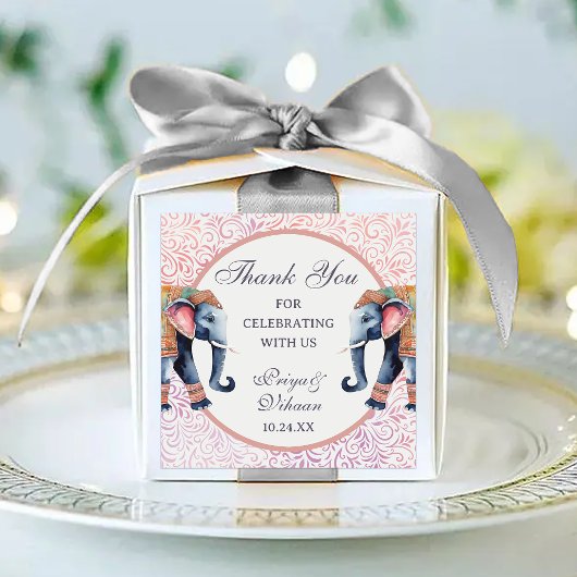 Bloemen Indiase olifant bruiloft retour cadeau gun Vierkante Sticker