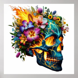 Bloemen inferno schedel poster