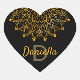 Bloemen initiaal monogram goud gepersonaliseerde m hart sticker